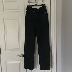 black, high rise, asymmetrical waist, straight leg jeans from Rue 21